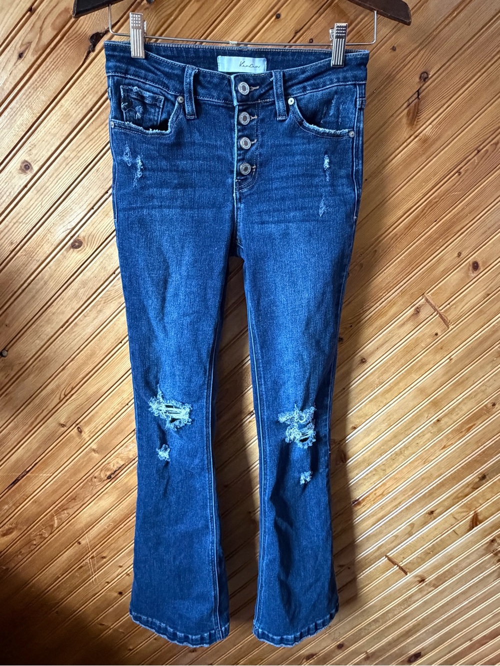 KanCan Dark Blue Distressed Flare jeans button fly 5/26